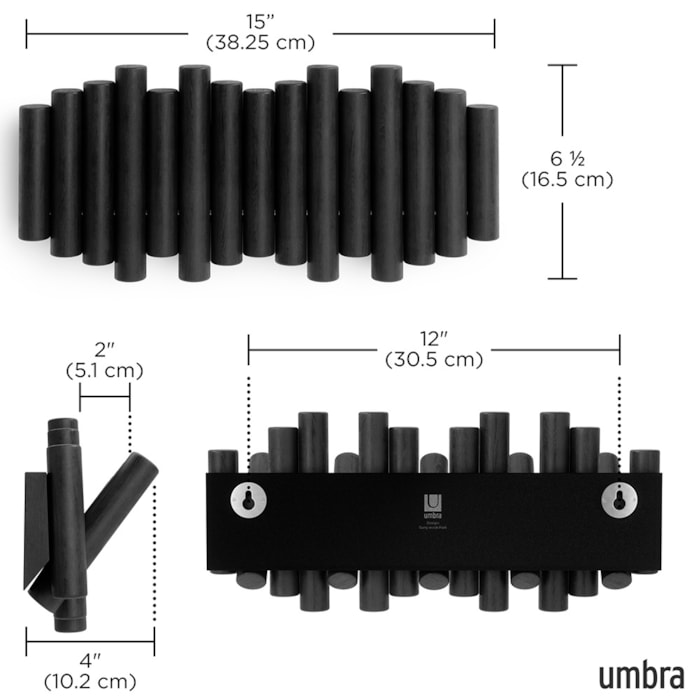 Cabideiro de Parede Picket Madeira Preto Umbra - Madel Home
