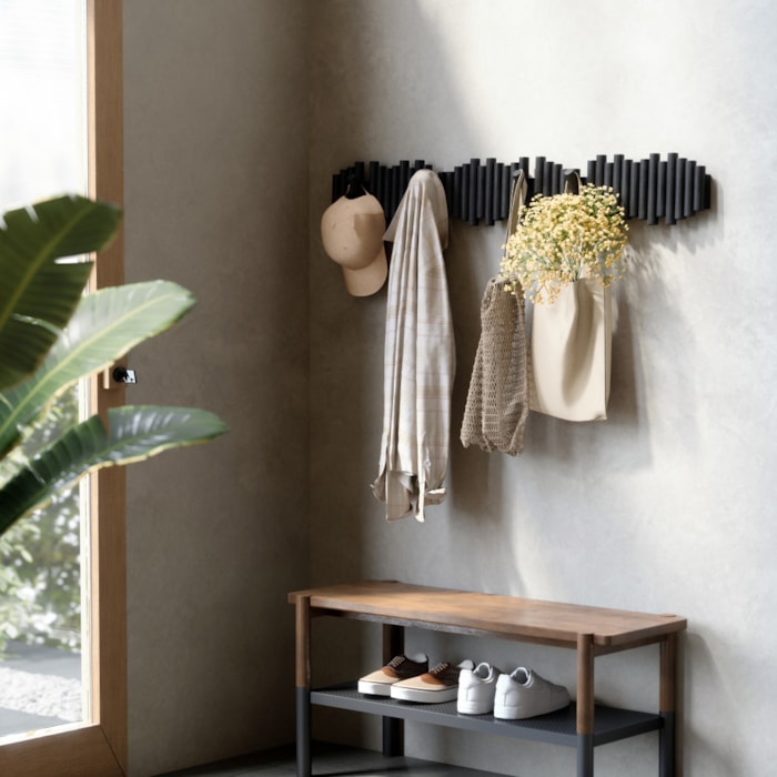 Cabideiro de Parede Picket Madeira Preto Umbra - Madel Home
