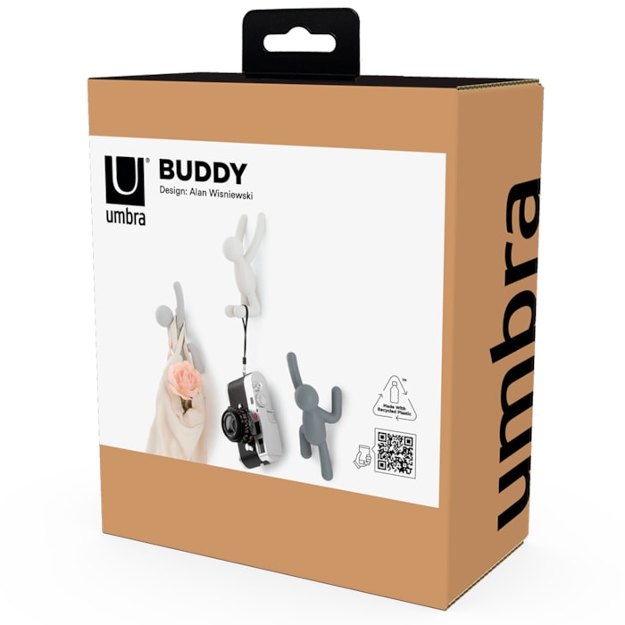 Cabideiro Parede Buddy Abs Cinza, Carvão e Branco Umbra - Madel Home