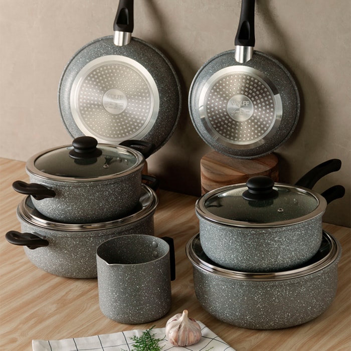 Caçarola de Indução Revestimento Cerâmico Tampa de Vidro Granilite Cinza Wolff - 22cm - Madel Home
