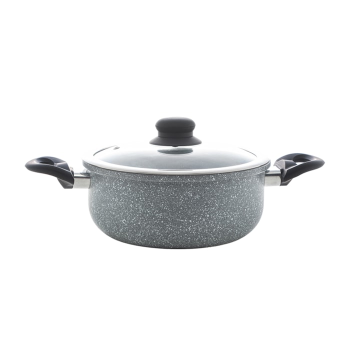 Caçarola de Indução Revestimento Cerâmico Tampa de Vidro Granilite Cinza Wolff - 24cm - Madel Home