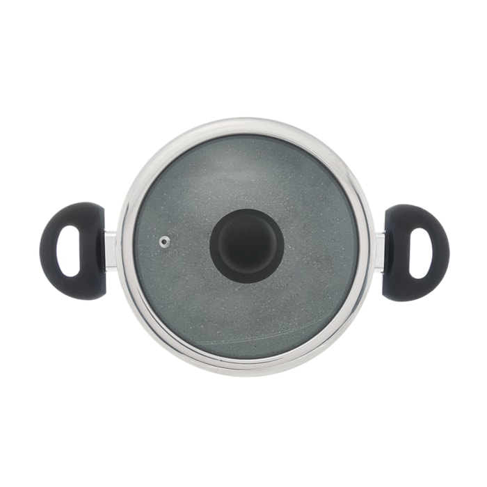 Caçarola de Indução Revestimento Cerâmico Tampa de Vidro Granilite Cinza Wolff - 24cm - Madel Home