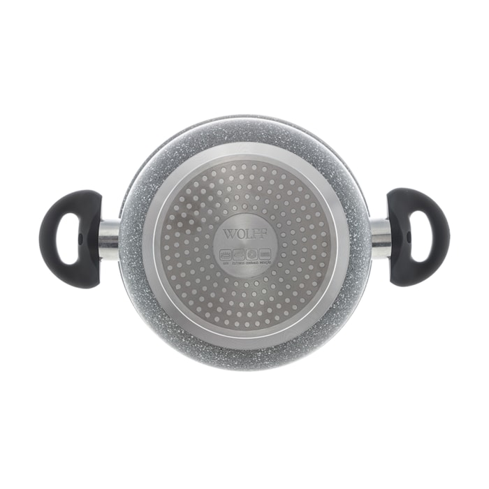 Caçarola de Indução Revestimento Cerâmico Tampa de Vidro Granilite Cinza Wolff - 24cm - Madel Home
