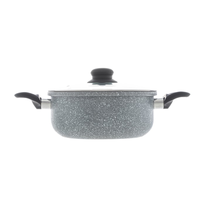 Caçarola de Indução Revestimento Cerâmico Tampa de Vidro Granilite Cinza Wolff - 24cm - Madel Home