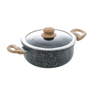 Caçarola de Indução Revestimento Cerâmico Tampa de Vidro Granilite Preta  Wolff - 22cm 