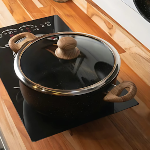 Caçarola de Indução Revestimento Cerâmico Tampa de Vidro Granilite Preta  Wolff - 22cm 