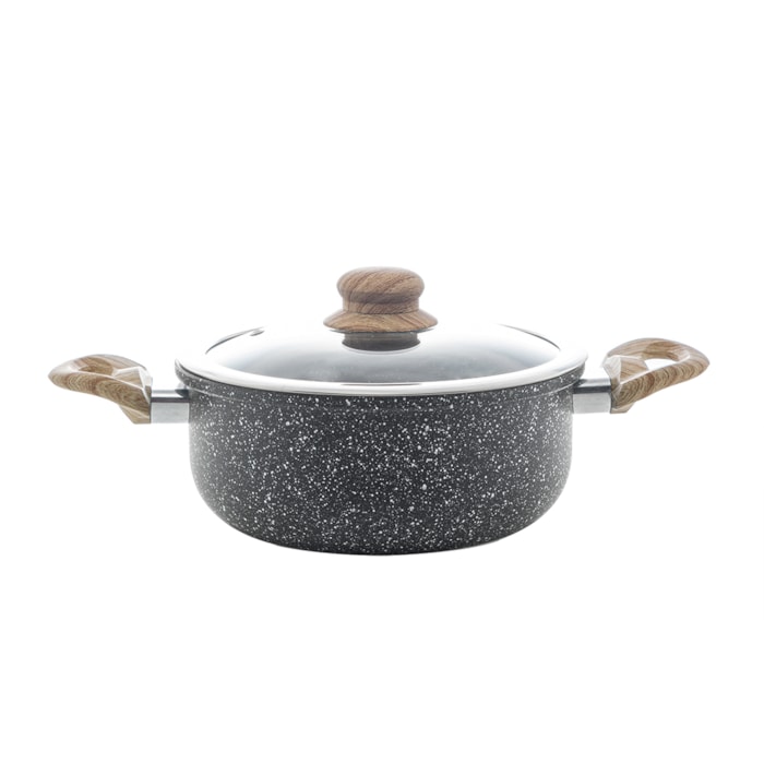 Caçarola de Indução Revestimento Cerâmico Tampa de Vidro Granilite Preta Wolff - 22cm - Madel Home