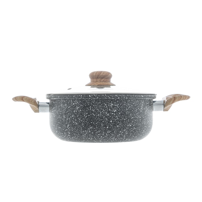Caçarola de Indução Revestimento Cerâmico Tampa de Vidro Granilite Preta Wolff - 22cm - Madel Home