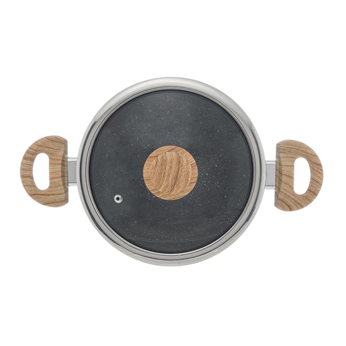 Caçarola de Indução Revestimento Cerâmico Tampa de Vidro Granilite Preta Wolff - 22cm - Madel Home