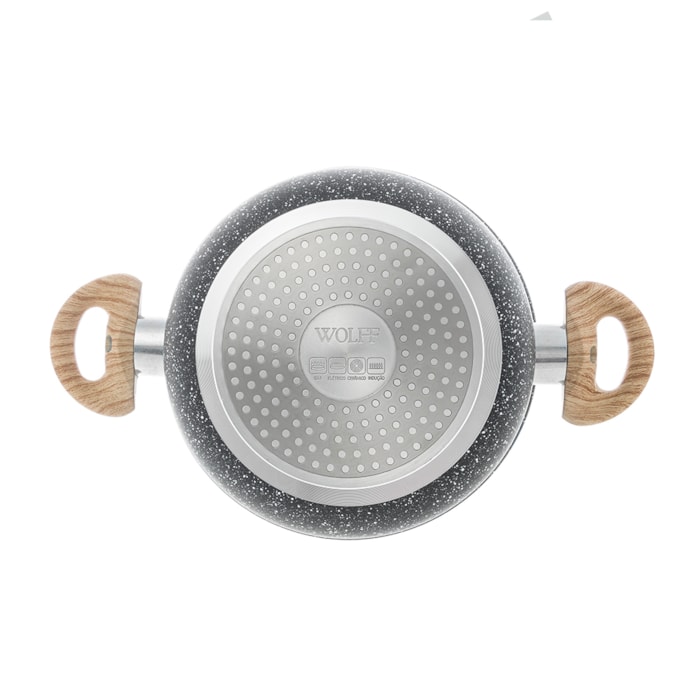 Caçarola de Indução Revestimento Cerâmico Tampa de Vidro Granilite Preta Wolff - 22cm - Madel Home