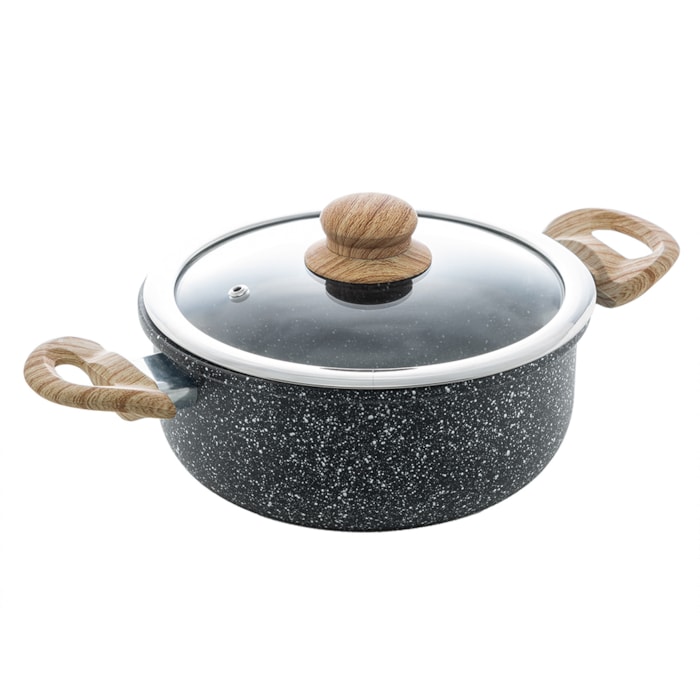 Caçarola de Indução Revestimento Cerâmico Tampa de Vidro Granilite Preta Wolff - 24cm - Madel Home