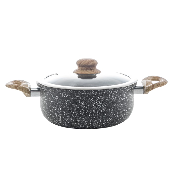 Caçarola de Indução Revestimento Cerâmico Tampa de Vidro Granilite Preta Wolff - 24cm - Madel Home
