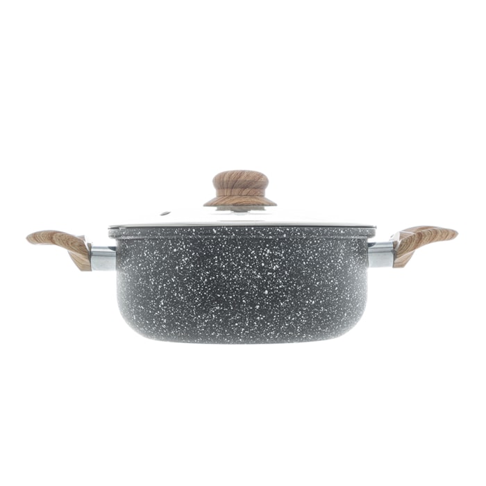 Caçarola de Indução Revestimento Cerâmico Tampa de Vidro Granilite Preta Wolff - 24cm - Madel Home