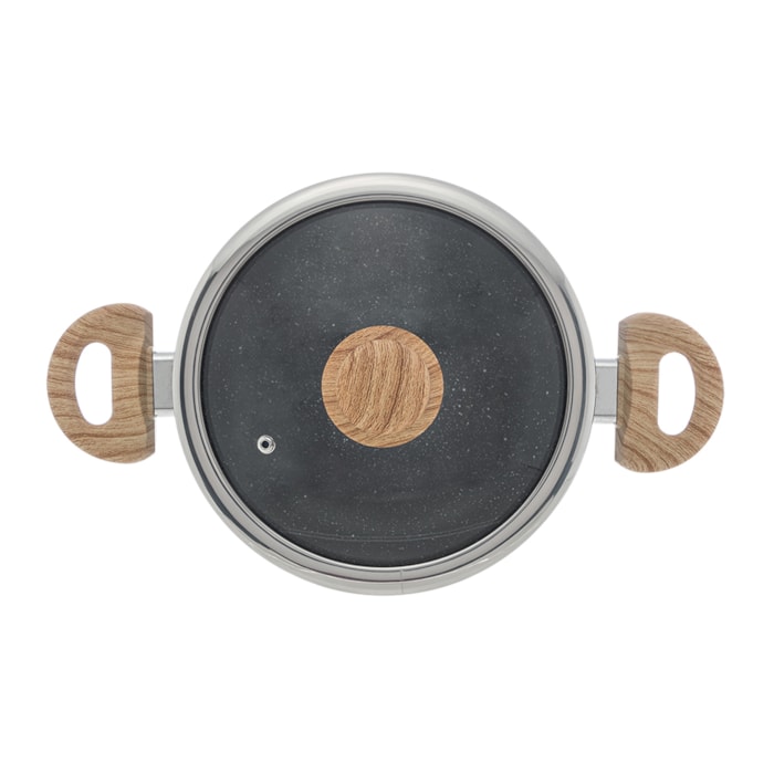Caçarola de Indução Revestimento Cerâmico Tampa de Vidro Granilite Preta Wolff - 24cm - Madel Home