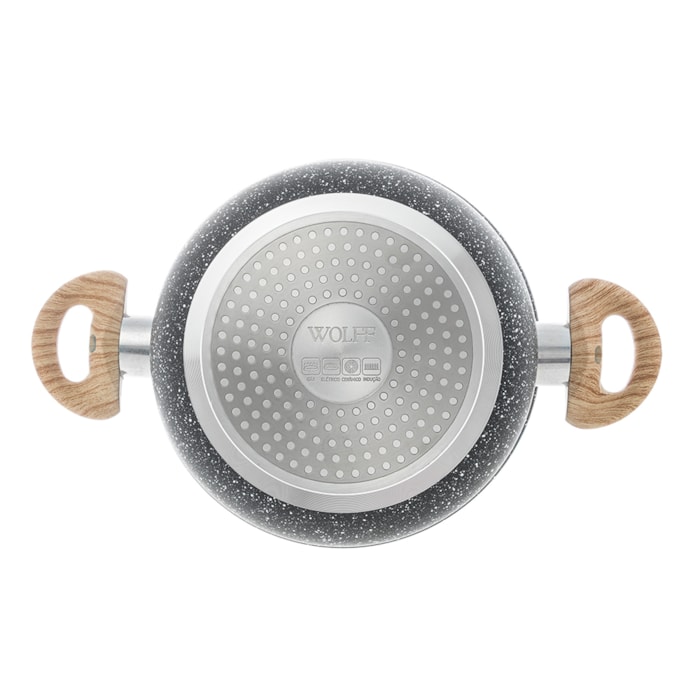 Caçarola de Indução Revestimento Cerâmico Tampa de Vidro Granilite Preta Wolff - 24cm - Madel Home