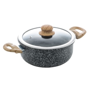 Caçarola de Indução Revestimento Cerâmico Tampa de Vidro Granilite Preta Wolff - 24cm