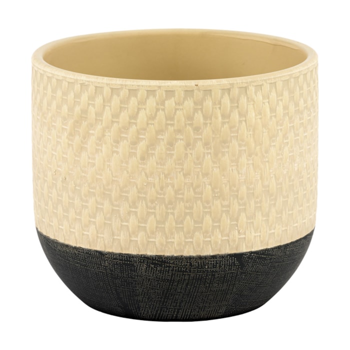 Cachepot Cerâmica Bege e Preto - 15cm - Madel Home