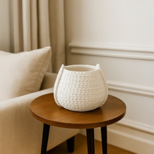Cachepot Cerâmica com Textura Branco - 17,5cm