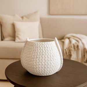 Cachepot Cerâmica com Textura Branco - 22cm