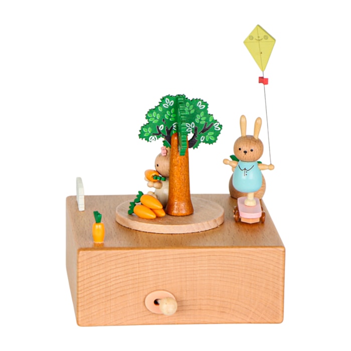 Caixa de Música de Madeira Talhada Coelhinhos Brincando - Madel Home