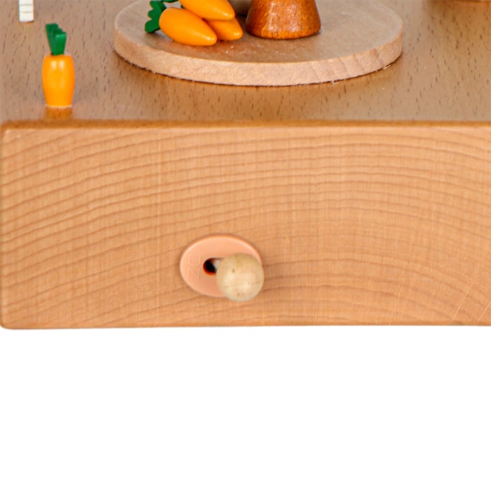 Caixa de Música de Madeira Talhada Coelhinhos Brincando - Madel Home