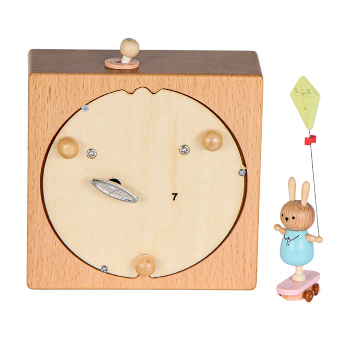 Caixa de Música de Madeira Talhada Coelhinhos Brincando - Madel Home
