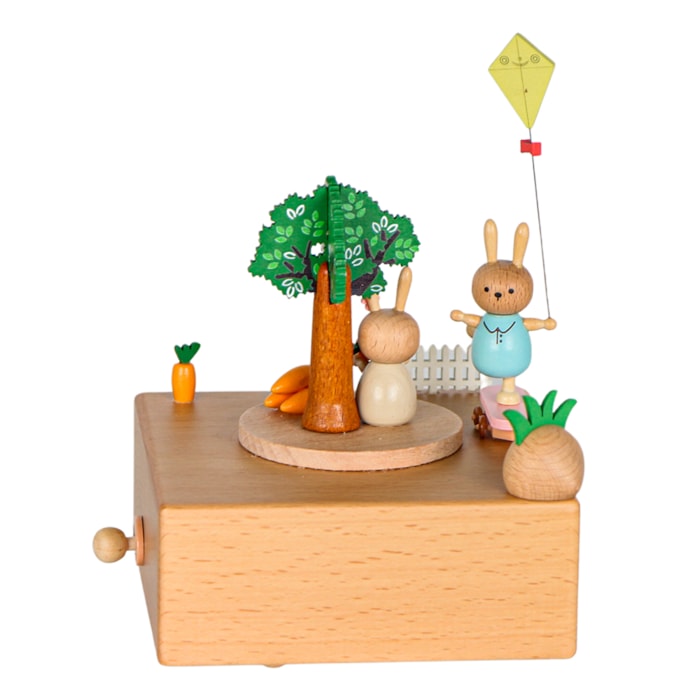 Caixa de Música de Madeira Talhada Coelhinhos Brincando - Madel Home