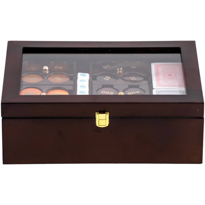 Caixa de Poker Madeira e Acrílico Marrom - 30cm - Madel Home