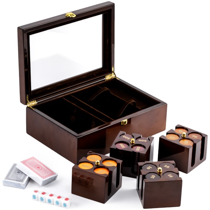 Caixa de Poker Madeira e Acrílico Marrom - 30cm - Madel Home