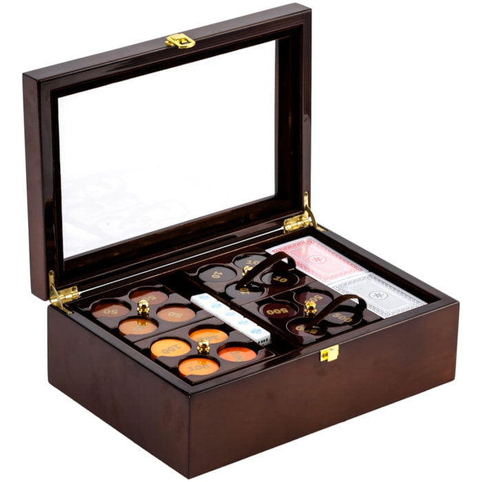 Caixa de Poker Madeira e Acrílico Marrom - 30cm - Madel Home