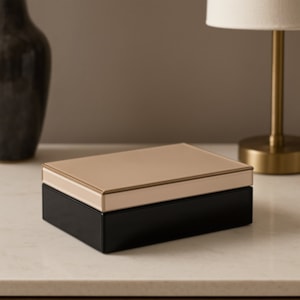 Caixa Decorativa de Madeira e Vidro Bege G - 24,5cm