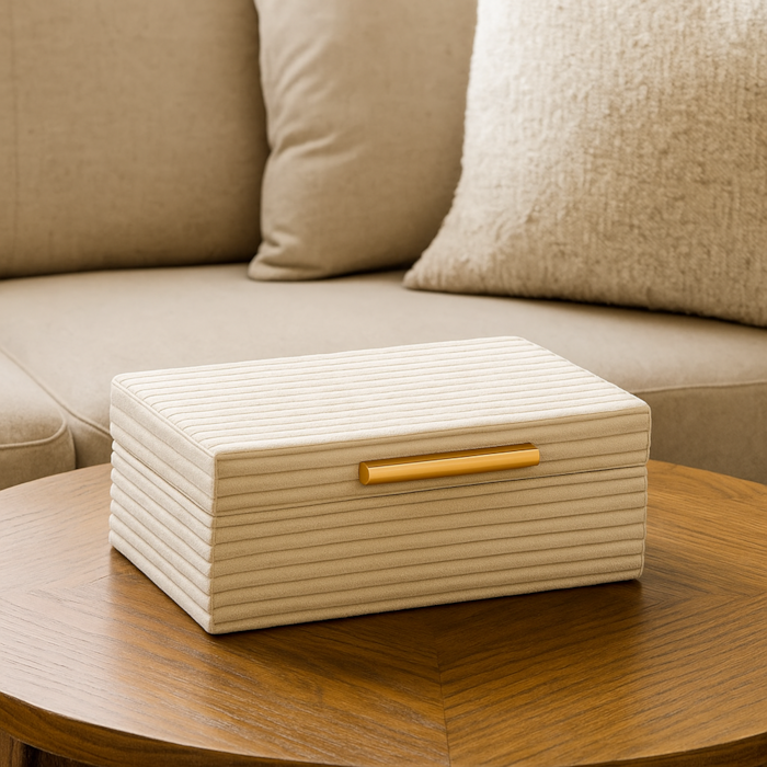 Caixa Decorativa de Mdf com Listras Off White - 25cm - Madel Home