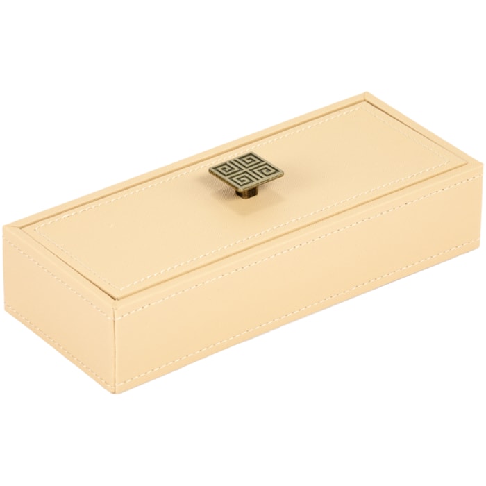 Caixa Decorativa de Mdf com Revestimento em Pu Bege - 24cm - Madel Home