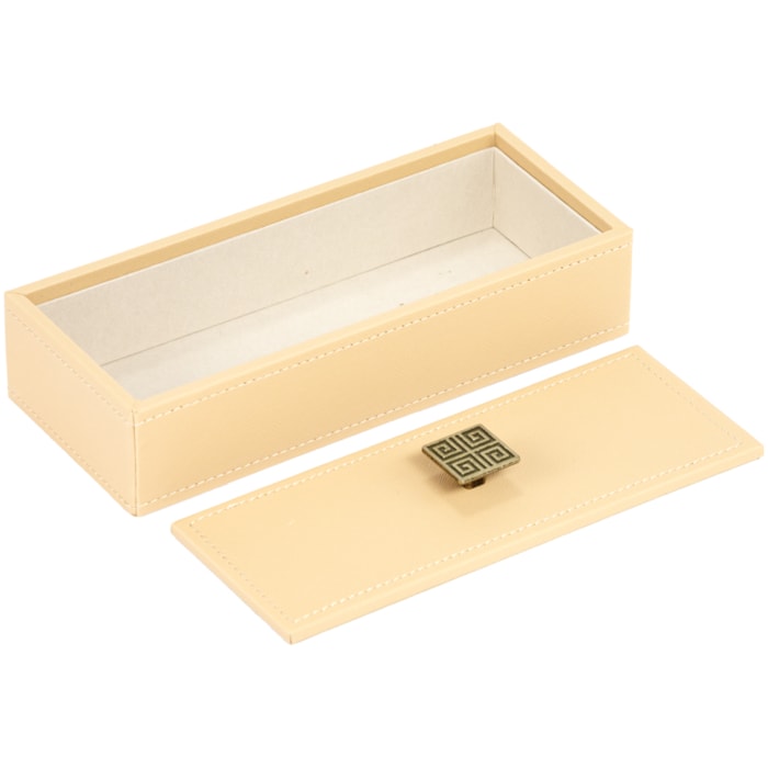 Caixa Decorativa de Mdf com Revestimento em Pu Bege - 24cm - Madel Home