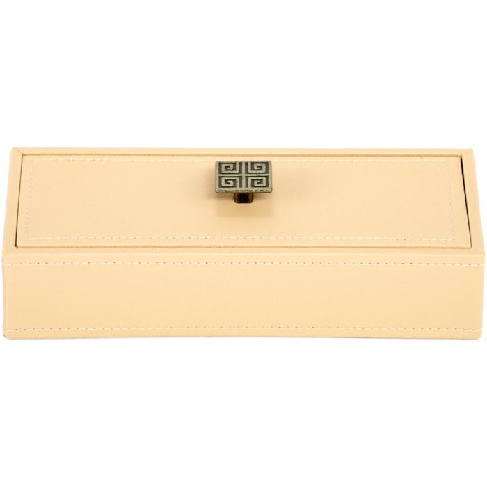 Caixa Decorativa de Mdf com Revestimento em Pu Bege - 24cm - Madel Home