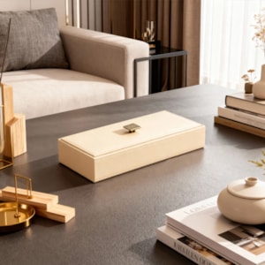 Caixa Decorativa de Mdf com Revestimento em Pu Bege - 30cm