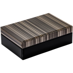 Caixa Decorativa de Vidro e Madeira Preta e Dourada - 25cm