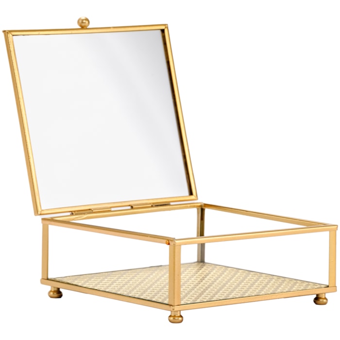 Caixa Decorativa de Vidro e Metal Dourado - 16cm - Madel Home