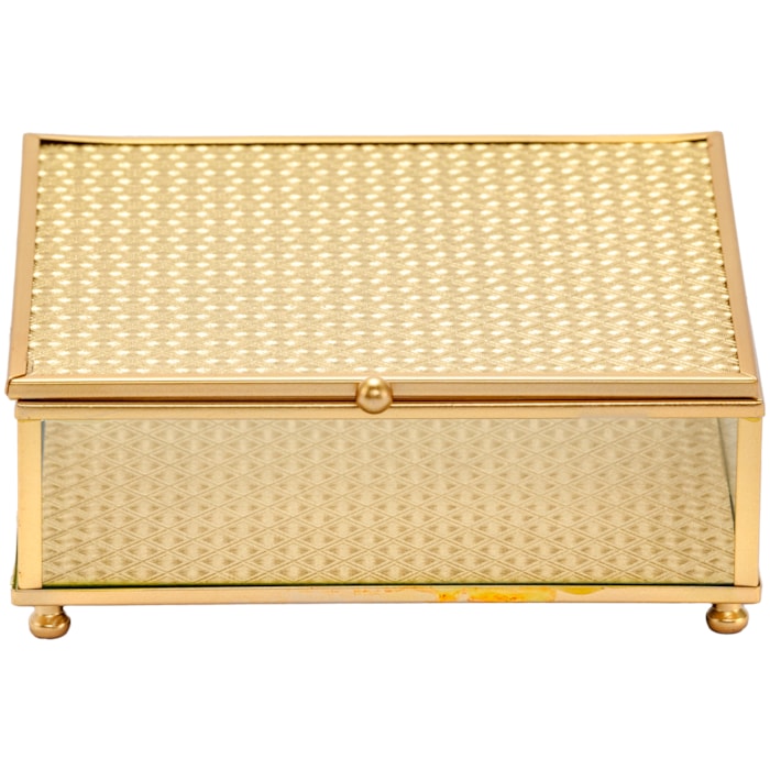 Caixa Decorativa de Vidro e Metal Dourado - 16cm - Madel Home
