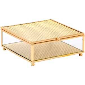 Caixa Decorativa de Vidro e Metal Dourado - 16cm