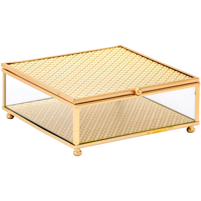 Caixa Decorativa de Vidro e Metal Dourado - 16cm - Madel Home