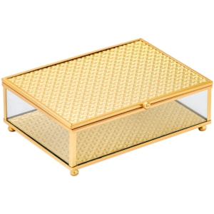Caixa Decorativa de Vidro e Metal Dourado - 18cm