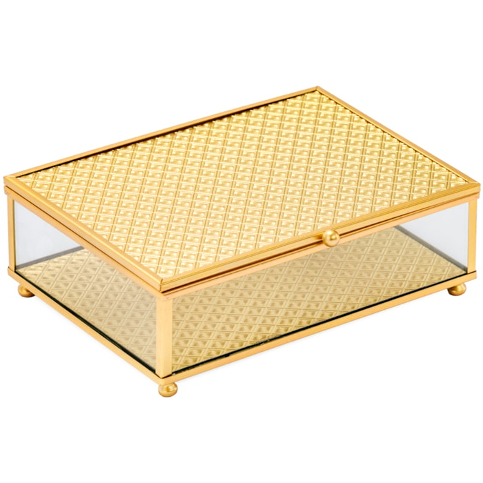 Caixa Decorativa de Vidro e Metal Dourado - 18cm - Madel Home