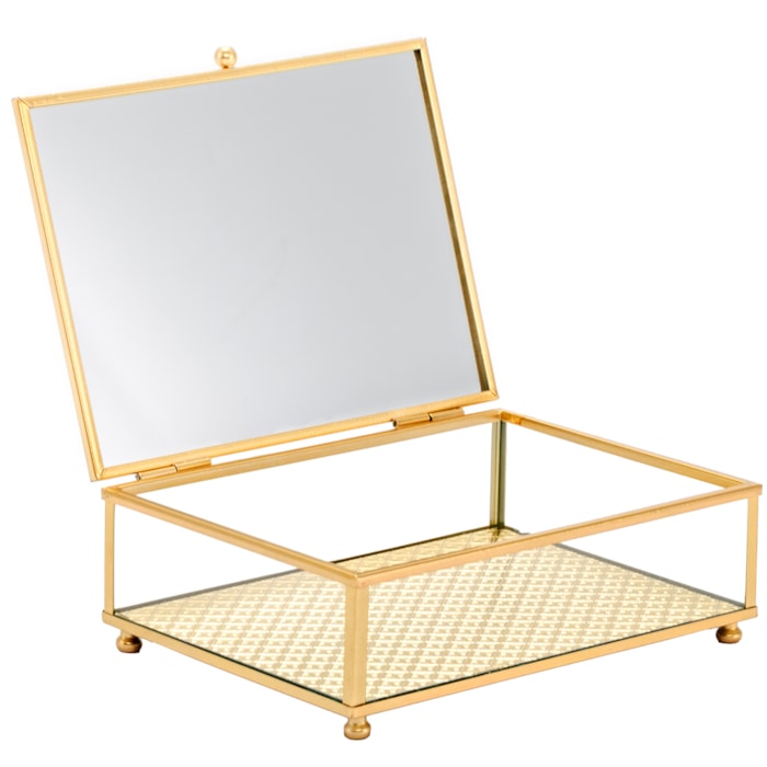 Caixa Decorativa de Vidro e Metal Dourado - 18cm - Madel Home
