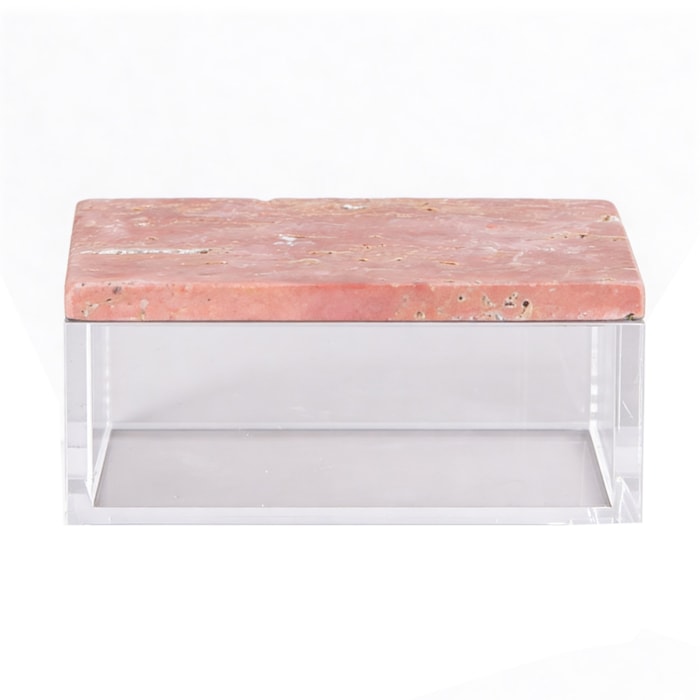 Caixa Decorativa em Acrílico com Tampa de Mármore Travertino - 15cm - Madel Home