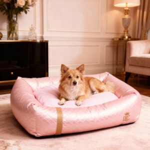 Cama Retangular em Courano Tamanho M 57x17x49cm Rosa