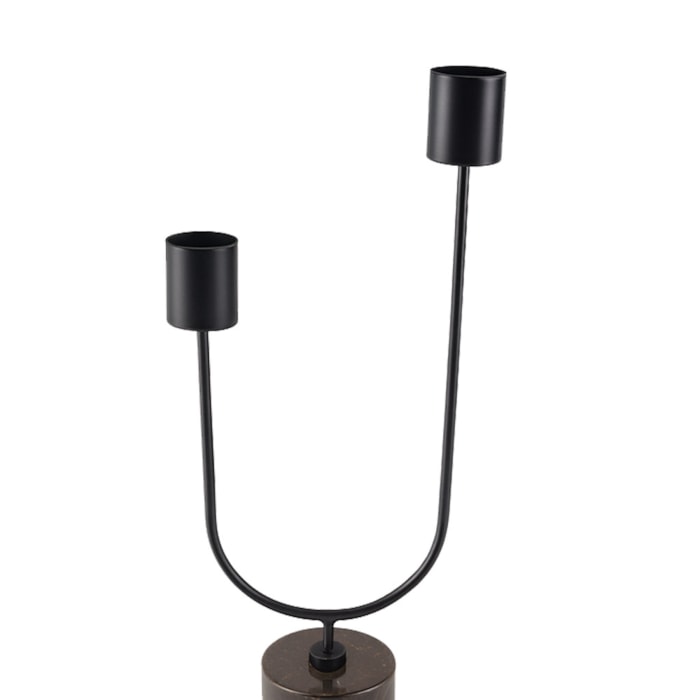 Candelabro de Metal e Mármore Preto e Marrom - 2 velas - Madel Home
