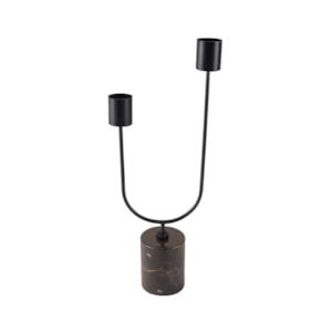 Candelabro de Metal e Mármore Preto e Marrom - 2 velas