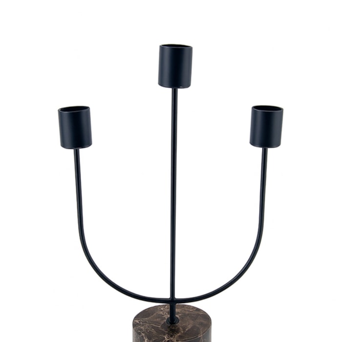 Candelabro de Metal e Mármore Preto e Marrom - 3 velas - Madel Home