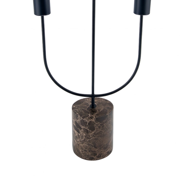 Candelabro de Metal e Mármore Preto e Marrom - 3 velas - Madel Home